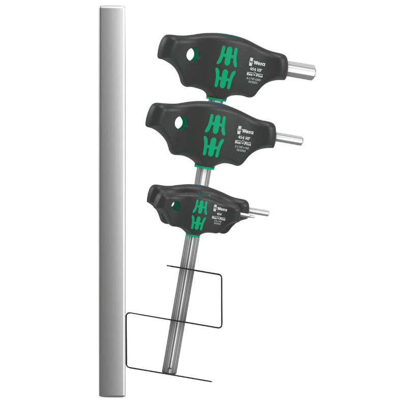 Clé Allen 6 pans manche en T Wera 454 hex plus noir-vert avec support (7 pièces) - vue 2