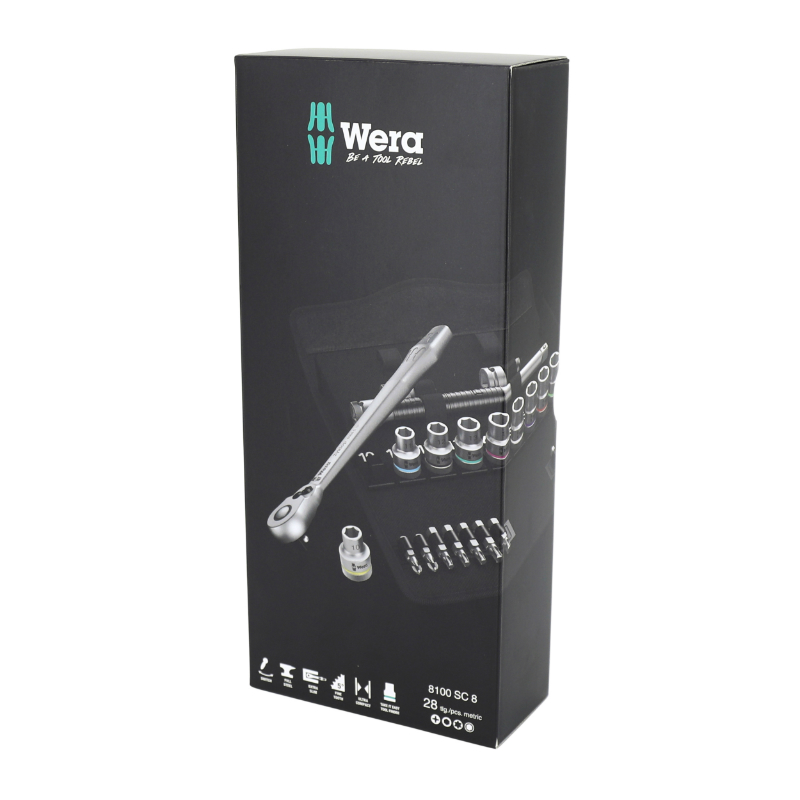 Cliquet Wera 8100 Zyklop Metal 1/2 métrique avec douilles et embouts chrome-molybdène - Set 28 pièces - vue 6