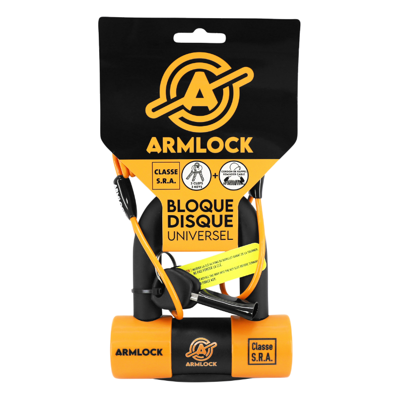 Antivol U bloque-disque Armlock CK5 noir-orange mini 52x65mm diamètre 16mm avec cordon de rappel - vue 8