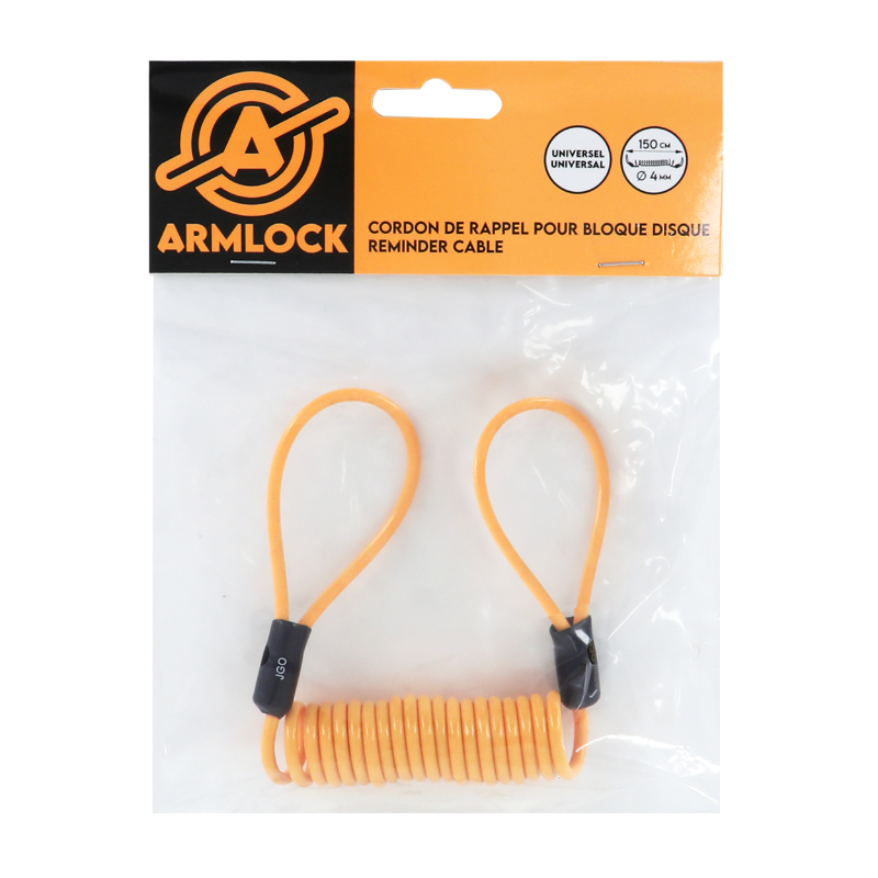 Cordon de rappel Armlock 1,50 m diamètre 4 mm orange pour antivol bloque-disque - vue 3