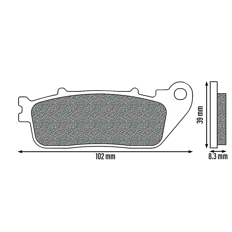 Plaquette de frein Newfren pour kawasaki Z750 2007+2012, Z800 2013+2016 av-triumph 675 street triple 2008+2017av-honda 125 forza 2015+ av (l 39MM - h 102MM - p 8.3MM) (FD0132BE) (elite organique) - vue 2