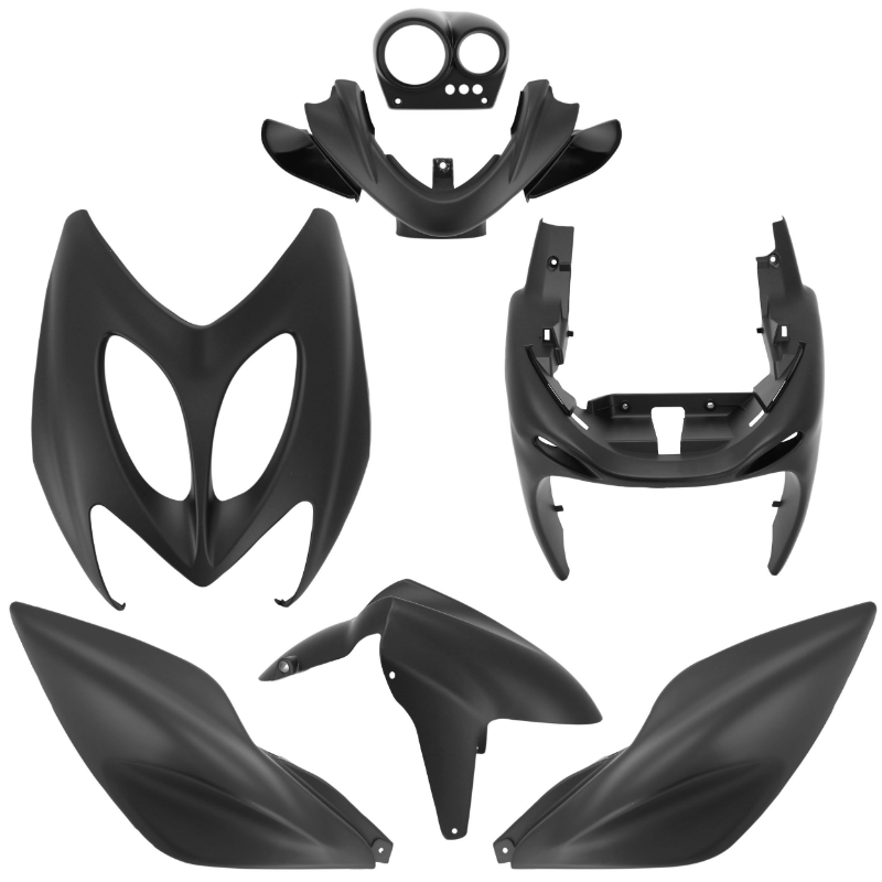 Carrosserie-Carénage MBK 50 Nitro 1997-2012 / Yamaha 50 Aerox 1997-2012 Noir Mat - Kit 7 Pièces P2R - vue 2