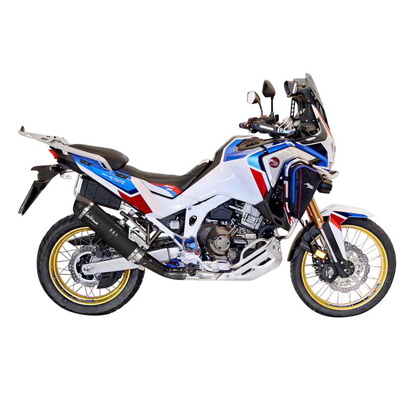 Pot moto leovince LV one evo acier inox pour honda 1100 CRF l africa twin 2020+2023 noir (coupelle carbone) (sans catalyseur) (homologue ce) -ref 14355EB - vue 2