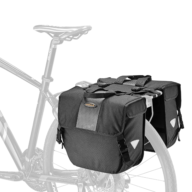 Sacoche arriere velo double Ibera adjustable noir 24L fixation universelle (33X13X28.5CM) - largeur reglable par velcro et clips pour tout porte bagage - vue 4