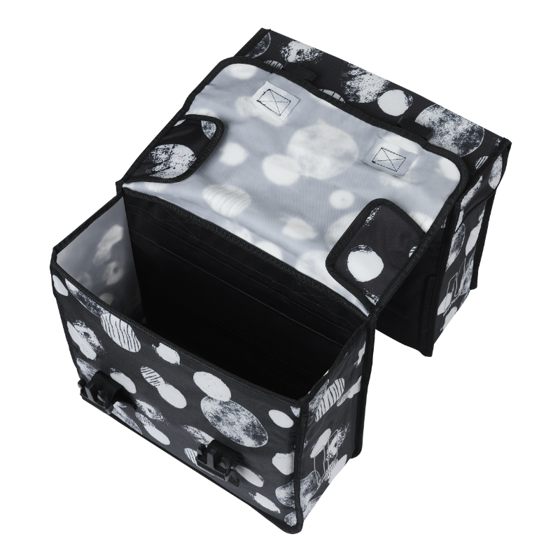 Sacoche arrière vélo double Basil Mara XL 35L noir avec motifs blancs 43x14x36cm - vue 5
