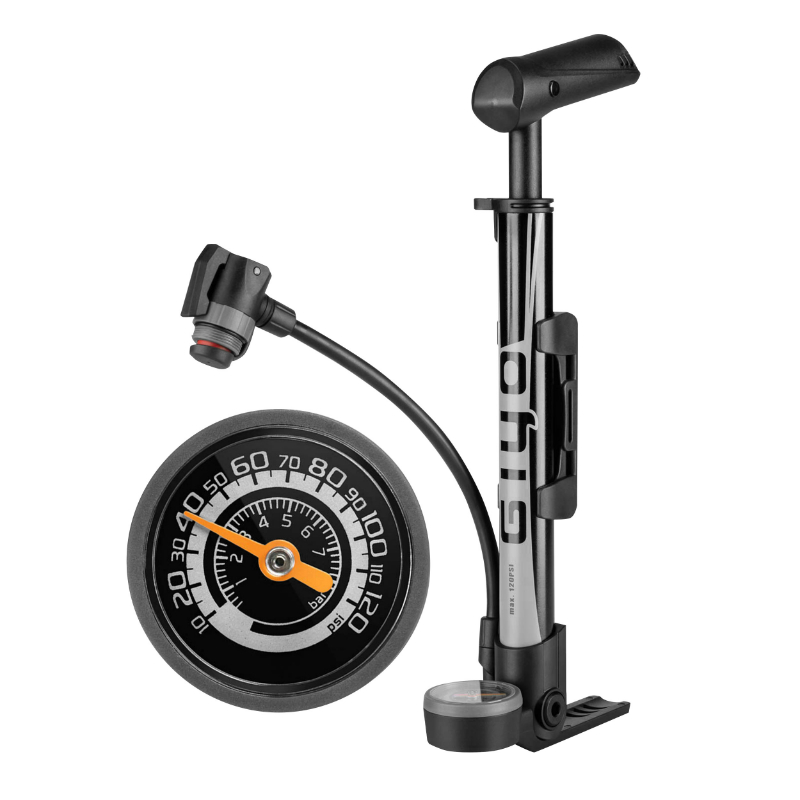 Pompe à pied mini VTT P2R Giyo avec manomètre pied pliable aluminium-résine VP-VS poignée en T - vue 2