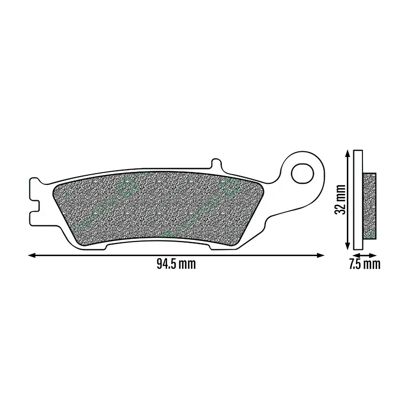 Plaquette de frein Newfren pour yamaha 125 YZ 2008+2024, 250 YZ 2008+2023, 450 YZ f 2016+2024 av - fantic 125 xe 2021+, 250 xef 2021+ av (l 94.5MM - h 32MM - p 7.5MM) (FD0411SD) (dirt metal fritte) - vue 2