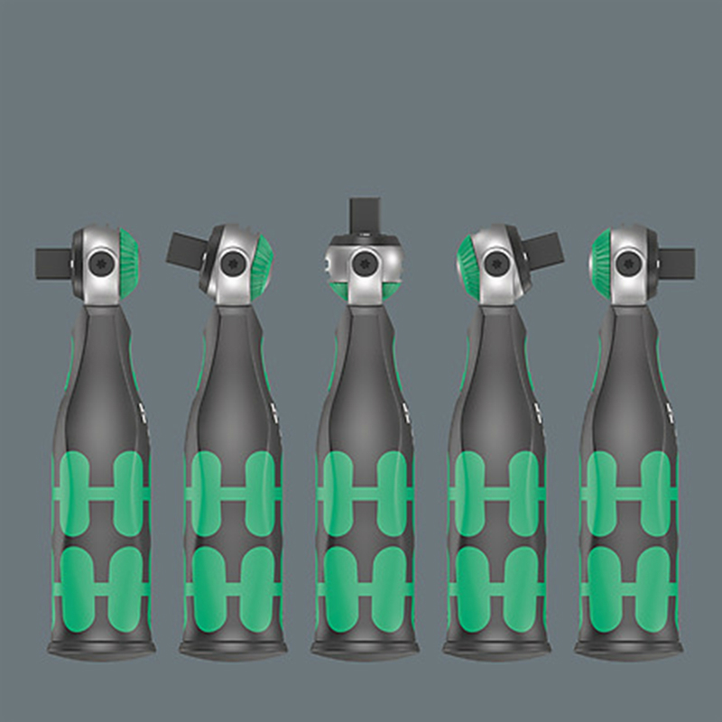 Cliquet Wera 8009 Zyklop Pocket tête orientable combiné douille 3-8 et tournevis 1-4 avec réserve d'embout intégrée noir-vert (27 pièces) - vue 8
