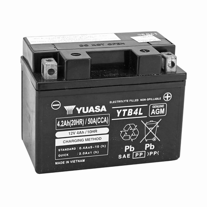 Batterie Yuasa YTB4L 12V 4 ah ( remplace la YTX4L-BS) - agm active usine - vue 3