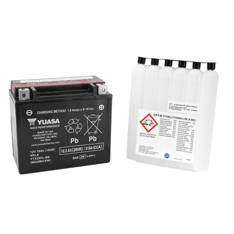 Batterie 12V 18 ah ytx20hl-bs-pw Yuasa MF sans entretien haute performance avec pack acide (lg175xl87xh155mm) - vue 2