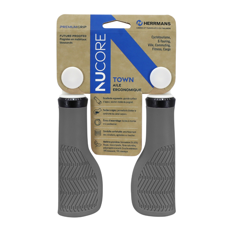 Poignées City Herrmans Nucore Town ergonomiques avec lock-on gris 130 mm diamètre 22 mm (paire) - vue 3