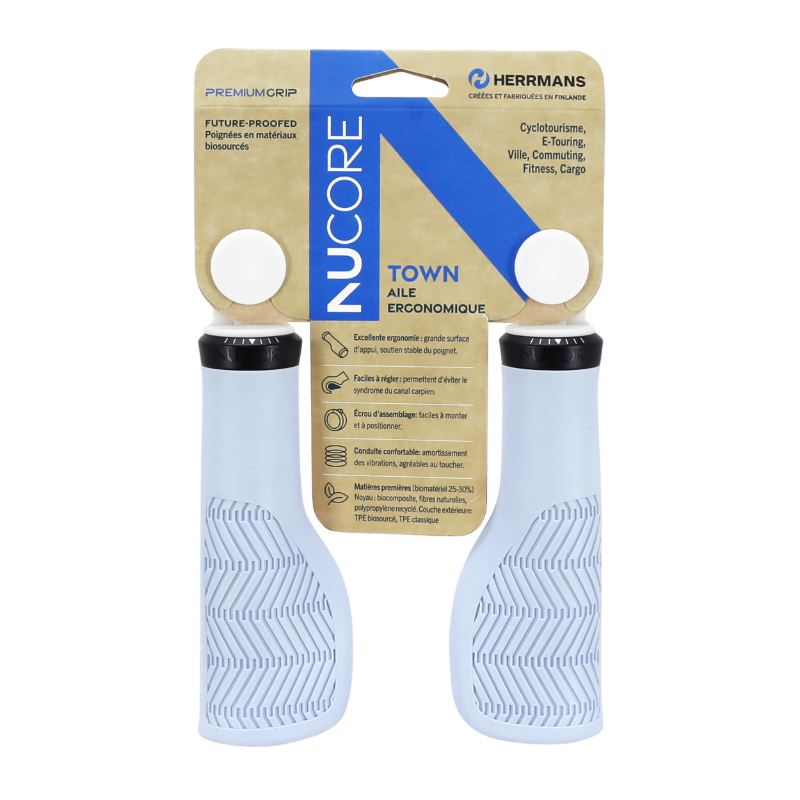 Poignées Herrmans Nucore Town ergonomiques lock-on bleu clair 130 mm diamètre 22 mm - vue 3