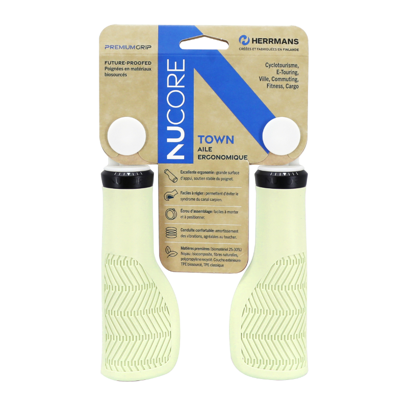 Poignées Herrmans Nucore Town ergonomiques Lock-on crème 130 mm diamètre 22 mm - vue 3