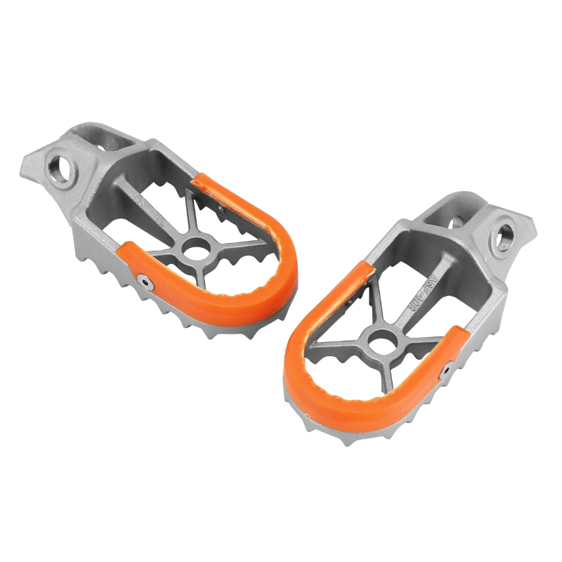 Repose-pied cale-pied avant moto off-road adaptable KTM 125 SX 2016+2022, 250 SX-F 2016+2022, 250 XC-F 2016+2022, 350 EXC-F 2017+2022, 450 EXC-F 2017+2022 acier argent-orange Buzzetti - vue 2