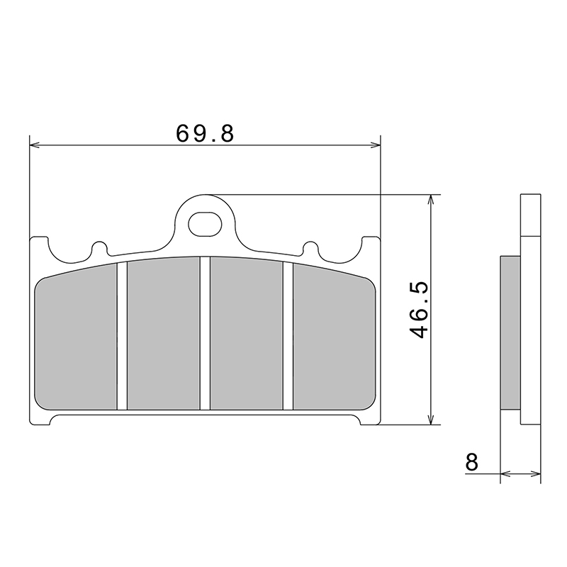 Plaquette de frein Nissin pour kawasaki 600 ZX-6R ninja 1993+1997 av - suzuki 1250 GSF bandit 2007+2018 av, 750 GSX-R 2000+2003 av (l 70MM - h 46MM - p 8MM) (A0130) (semi metal) -ece R90 - vue 2