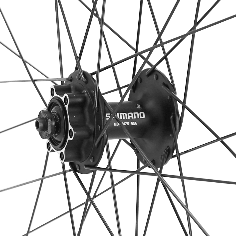 Roue VTT cargo VAE longtail disque blocage 26" Trucky avant noir moyeu Shimano M475 6 trous jante 30C 32 rayons 2,3 mm - vue 3