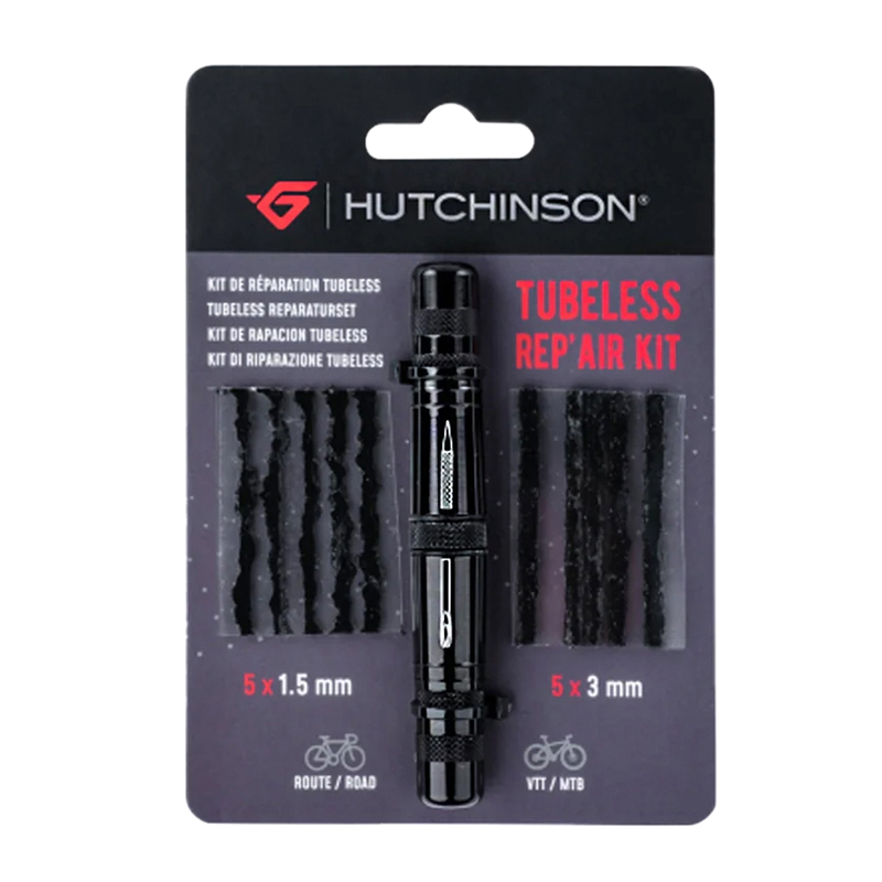 Kit réparation pneu tubeless route-VTT Hutchinson par l'extérieur avec mèches - capsule alu (5 mèches Ø 1,5 mm + 5 mèches Ø 3 mm + outil) - vue 2