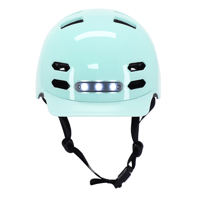 Casque vélo adulte Newton urbain-city V4 vert pastel in-mold avec éclairage intégré et visière taille 58-61 boucle Fidlock - vue 2