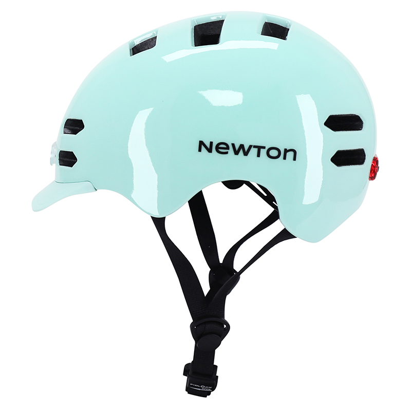Casque vélo adulte Newton urbain-city V4 vert pastel in-mold avec éclairage intégré et visière taille 58-61 boucle Fidlock - vue 4