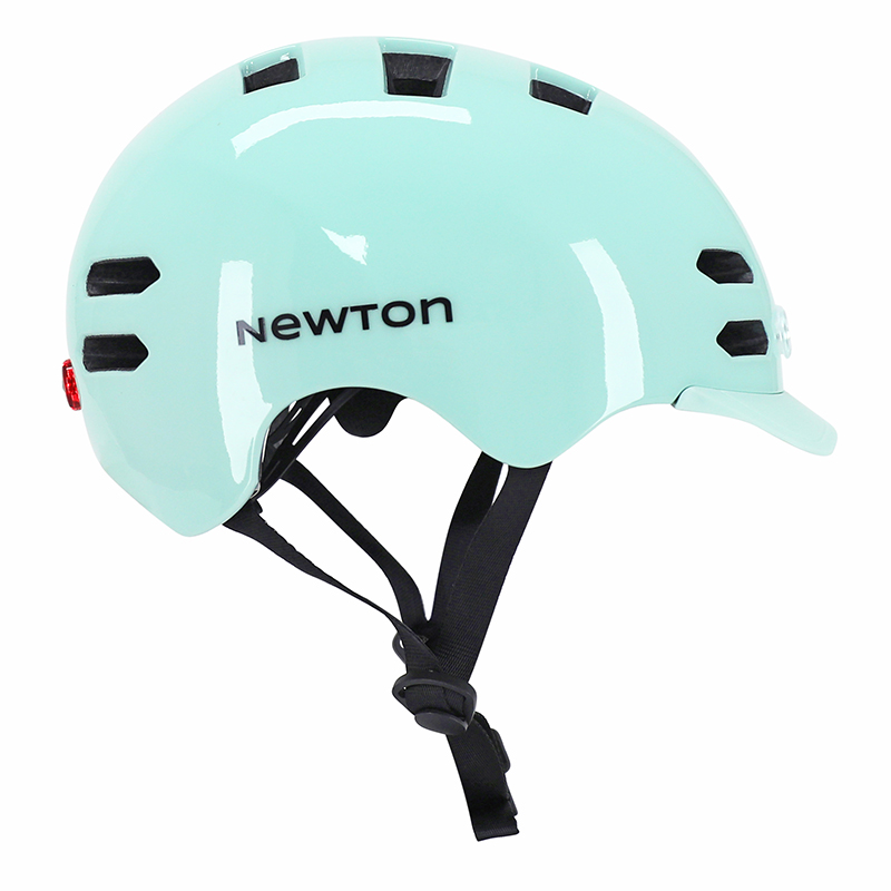 Casque vélo adulte Newton urbain-city V4 vert pastel in-mold avec éclairage intégré et visière taille 58-61 boucle Fidlock - vue 8