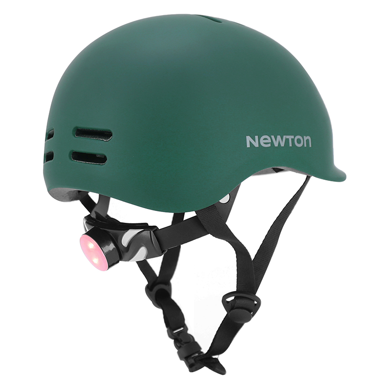 Casque vélo adulte NEWTON urbain vert mat in-mold avec visière et éclairage intégré 55-58 cm - vue 7