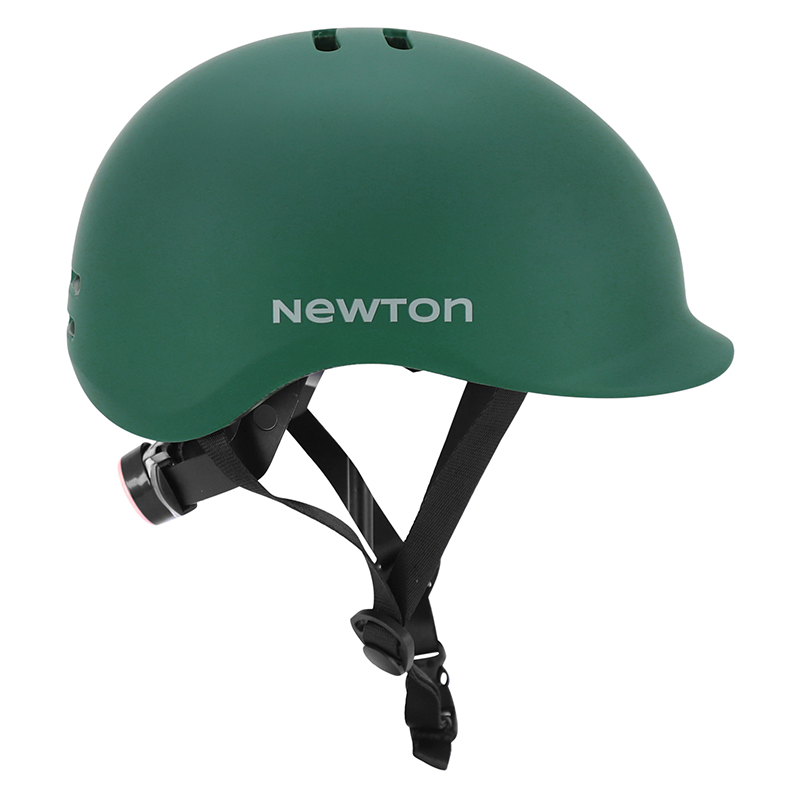 Casque vélo adulte NEWTON urbain vert mat in-mold avec visière et éclairage intégré 55-58 cm - vue 8
