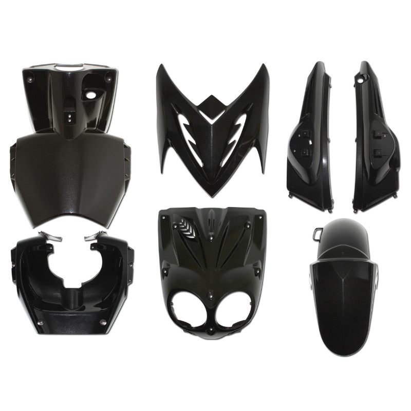 Carrosserie complète MBK 50 Stunt / Yamaha 50 Slider noir brillant 7 pièces P2R