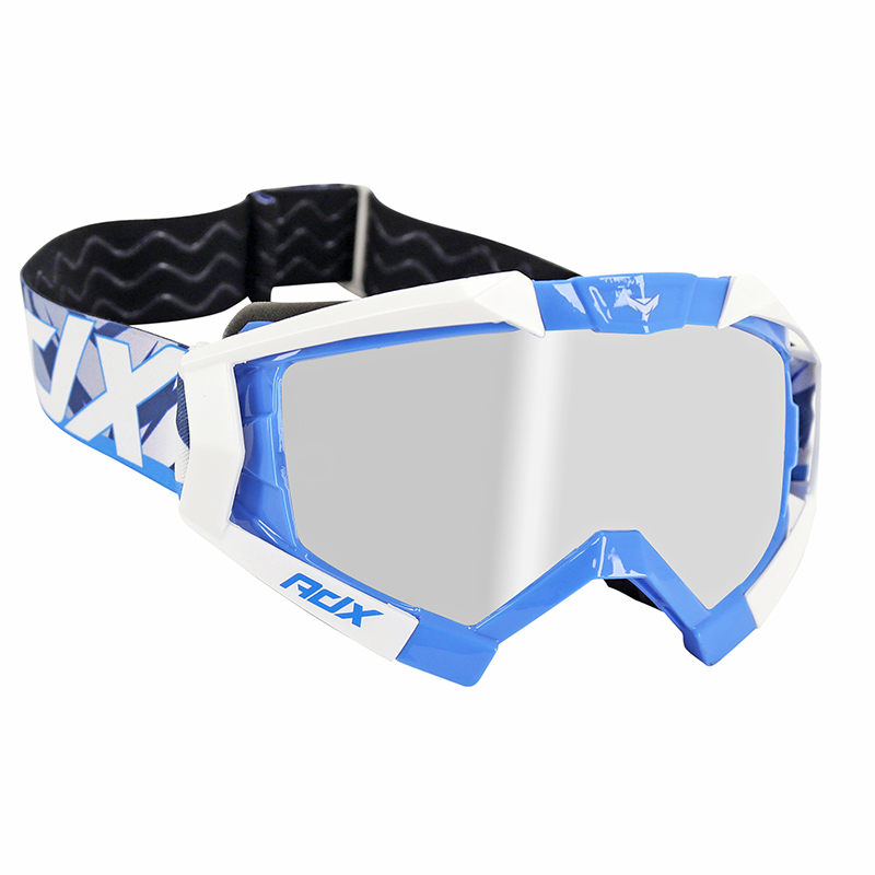 Masque-lunettes cross ADX MX bleu-blanc écran transparent anti-rayures homologué EN1938 - vue 2