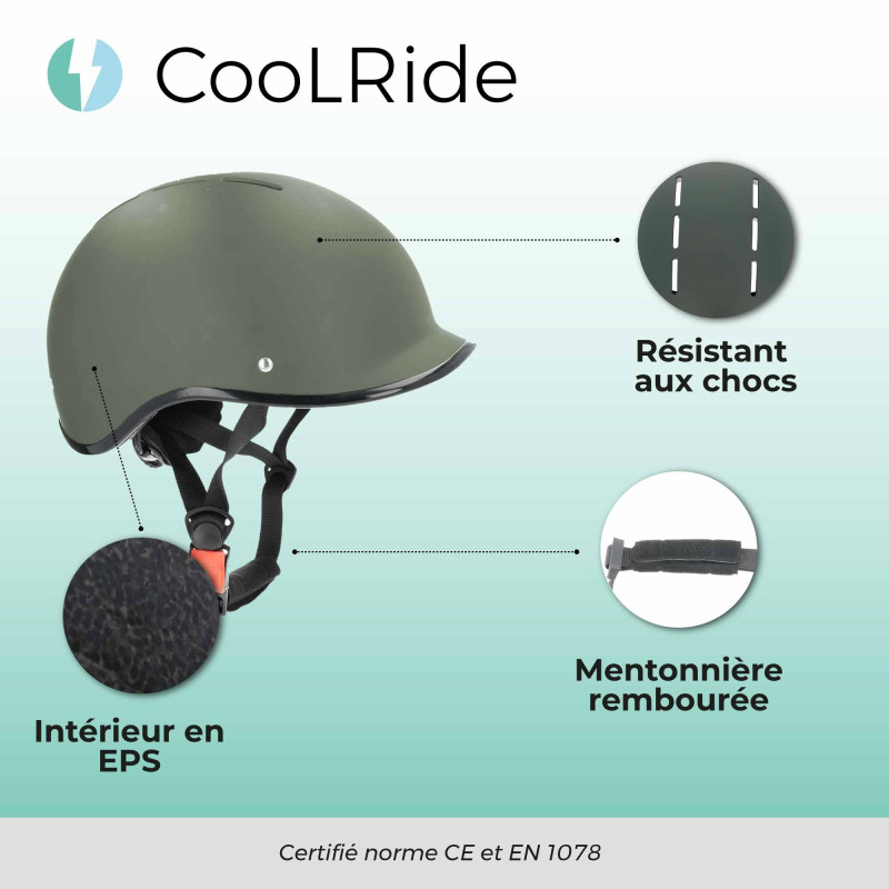 Casque vélo adulte Sélection P2R Coolride urbain-city kaki 55-58 cm - vue 6