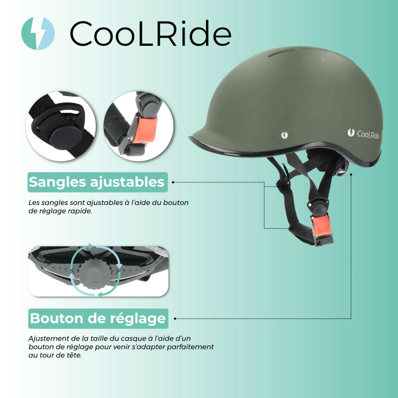 Casque vélo adulte Sélection P2R Coolride urbain-city kaki 59-61 cm - vue 5
