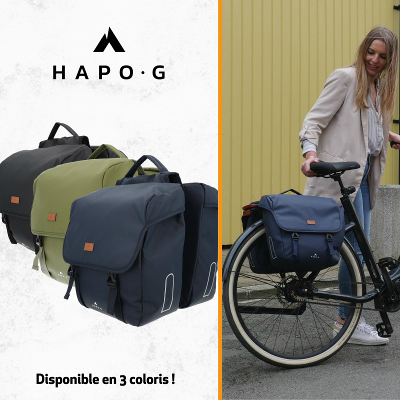 Sacoche arrière vélo double Hapo.G 2X13,5L bleu 35X34X13cm fixation sangles réglables et velcros - vue 8