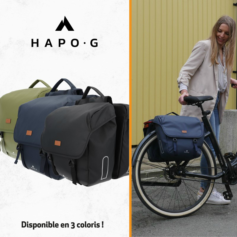 Sacoche arriere velo double hapo.g 2X13,5L noir (35X34X13CM) - fixation sangles reglables et velcros sur porte bagage - vue 8