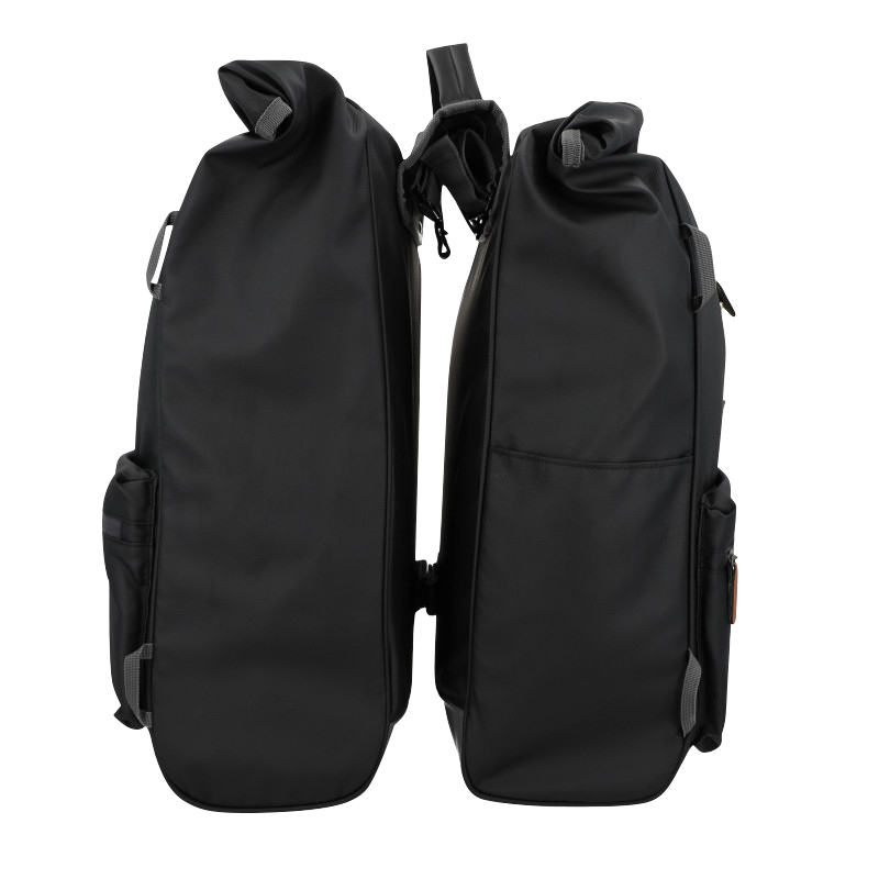 Sacoche arriere velo double hapo.g roll-top 2X25L noir (61X33X16CM) - fixation sangles reglables et velcros sur porte bagage - vue 2