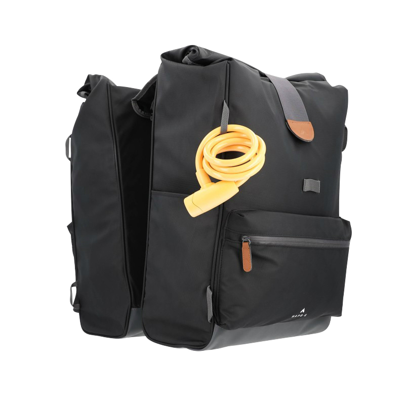 Sacoche arriere velo double hapo.g roll-top 2X25L noir (61X33X16CM) - fixation sangles reglables et velcros sur porte bagage - vue 5