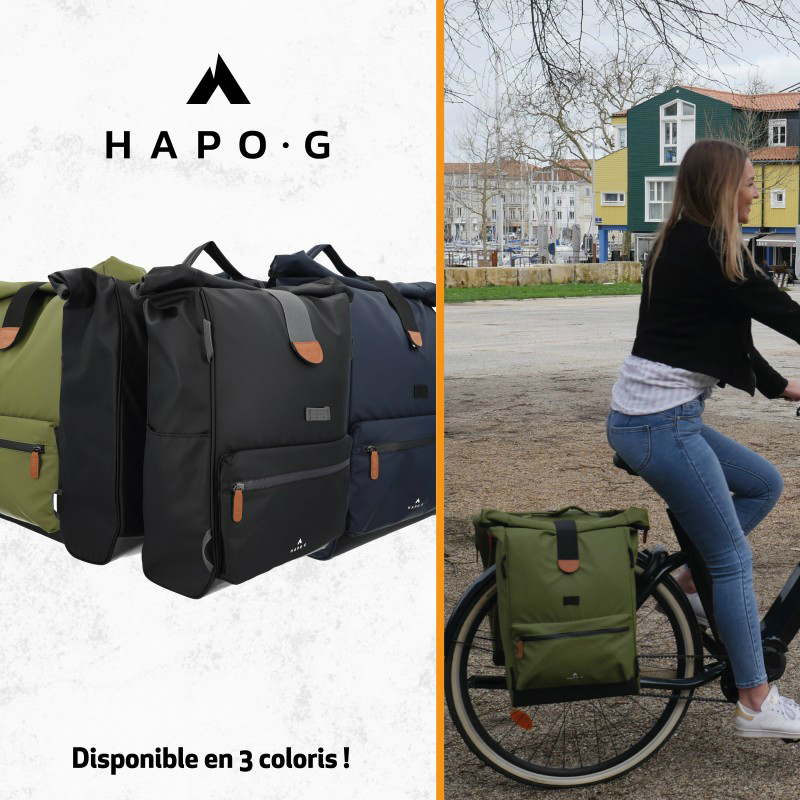 Sacoche arriere velo double hapo.g roll-top 2X25L noir (61X33X16CM) - fixation sangles reglables et velcros sur porte bagage - vue 6