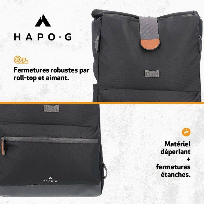 Sacoche arriere velo double hapo.g roll-top 2X25L noir (61X33X16CM) - fixation sangles reglables et velcros sur porte bagage - vue 8