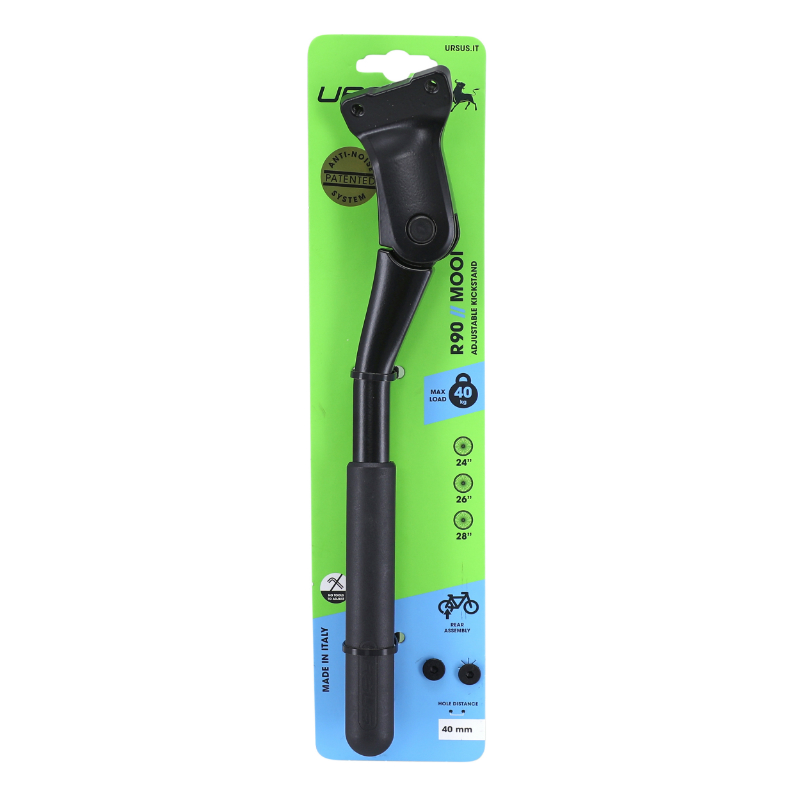 Bequille velo laterale arriere Ursus mooi+ 24-28'' noir reglable fixation 2 vis sur base entraxe 40MM - supporte 40KGS (livre sur carte) (brevet anti-vibration) - vue 2