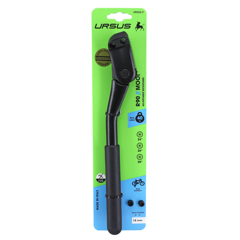 Bequille velo laterale arriere Ursus mooi+ 24-28'' noir reglable fixation 2 vis sur base entraxe 18MM - supporte 40KGS (livre sur carte) (brevet anti-vibration) - vue 4