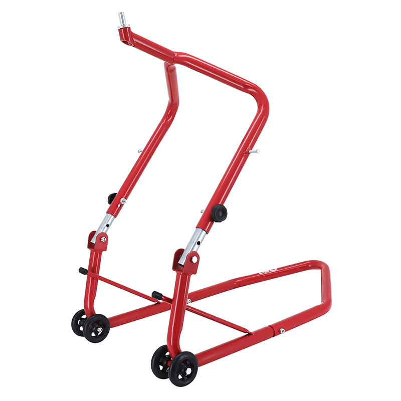 Lève-béquille stand moto P2R avant fixation sous TE de fourche acier rouge (hauteur réglable 67 à 88 cm) - vue 3