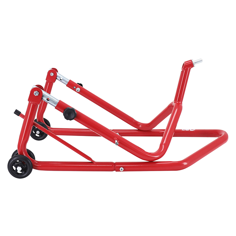 Lève-béquille stand moto P2R avant fixation sous TE de fourche acier rouge (hauteur réglable 67 à 88 cm) - vue 5