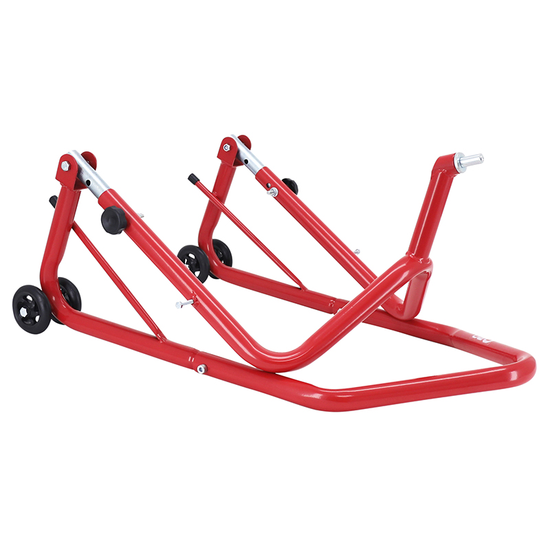 Lève-béquille stand moto P2R avant fixation sous TE de fourche acier rouge (hauteur réglable 67 à 88 cm) - vue 6