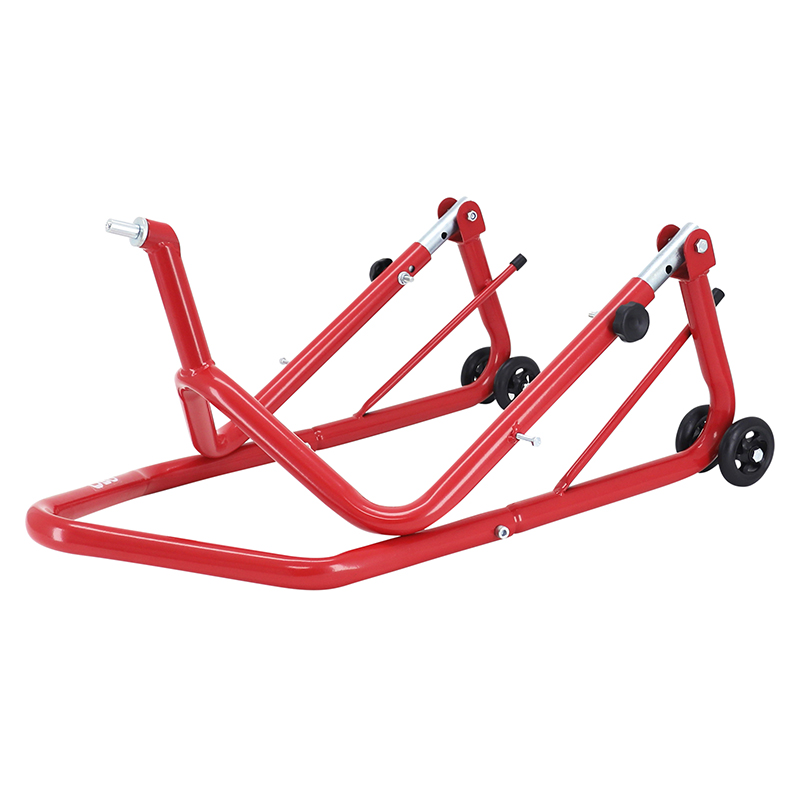 Lève-béquille stand moto P2R avant fixation sous TE de fourche acier rouge (hauteur réglable 67 à 88 cm) - vue 7