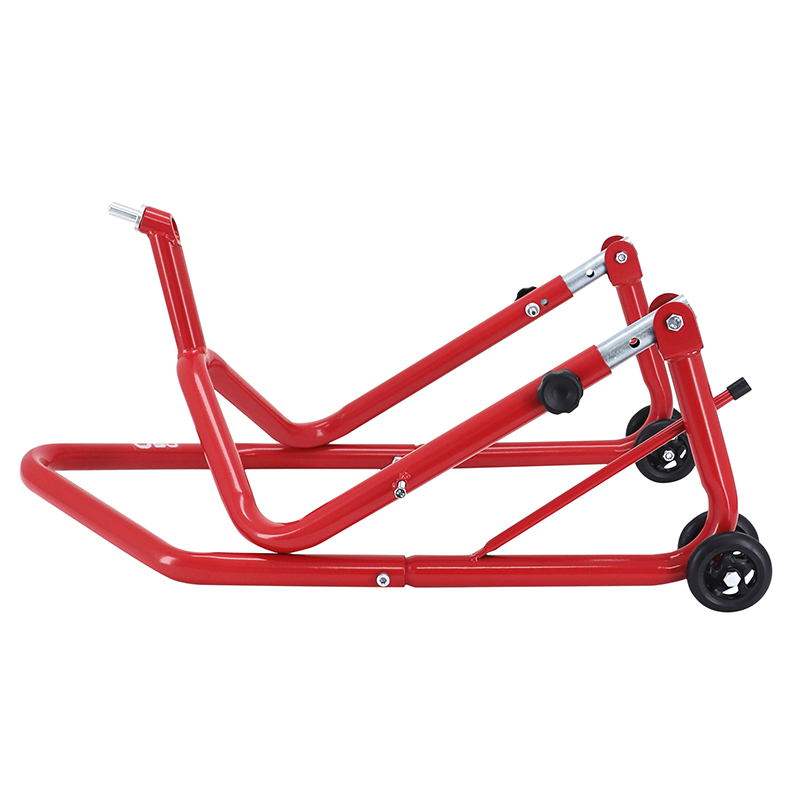Lève-béquille stand moto P2R avant fixation sous TE de fourche acier rouge (hauteur réglable 67 à 88 cm) - vue 8