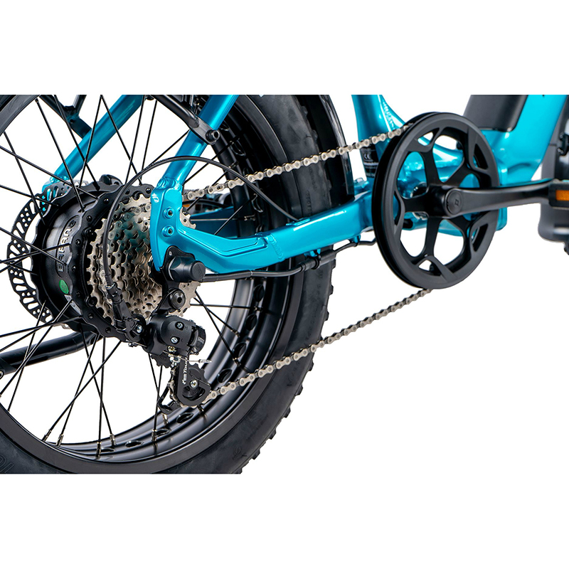 Vélo électrique pliant fat bike Leader Fox Cody 20" mixte bleu clair 7V moteur roue arrière Bafang 36V 80Nm batterie 16Ah - vue 4