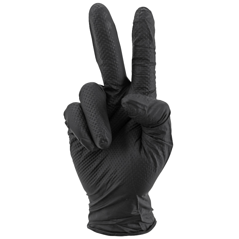 Gants d'atelier nitrile P2R diamond texture écailles de poisson résistant aux produits chimiques aux huiles à l'essence noir homologué CE T7 boîte de 100 - vue 2