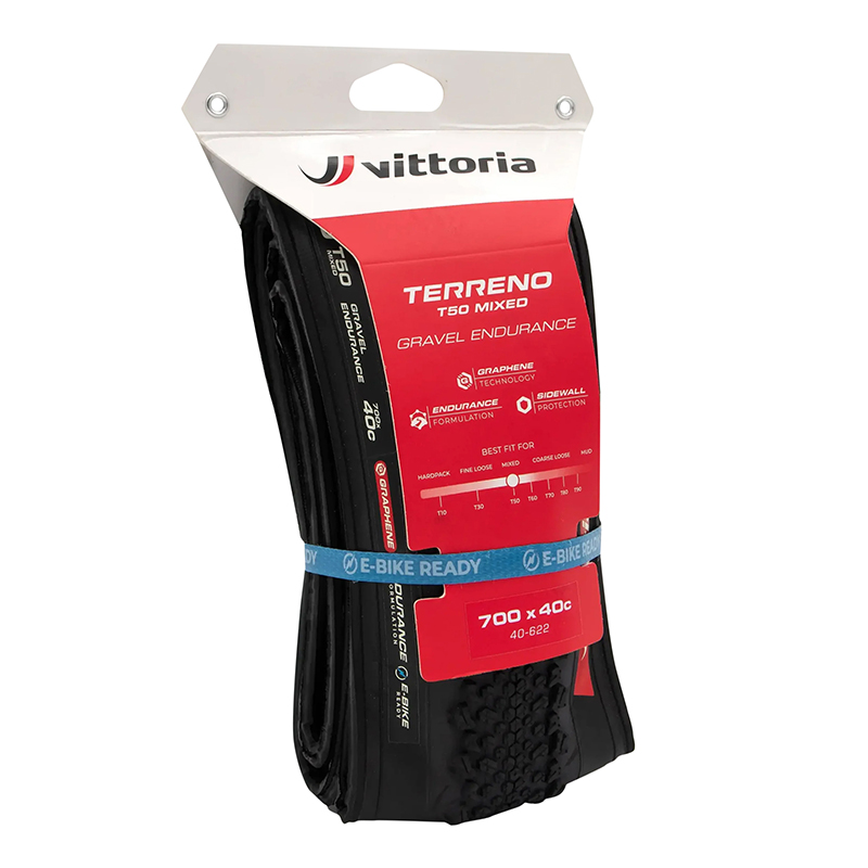 Pneu gravel 700 x 45 Vittoria Terreno T50 Mixed Endurance Graphene 2.0 noir tubeless ready TS - vue 3
