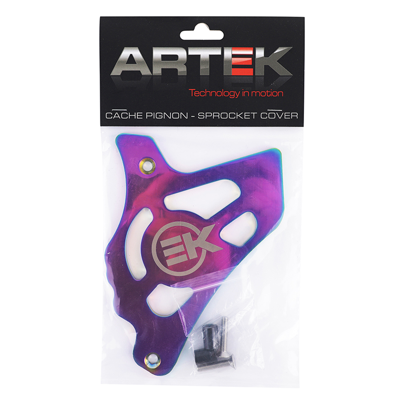 Cache pignon 50 a boite Artek pour minarelli 50 AM6-BETA 50 rr-rieju 50 mrt-sherco 50 SM-R, se-r alu CNC neo-chrome - vue 5