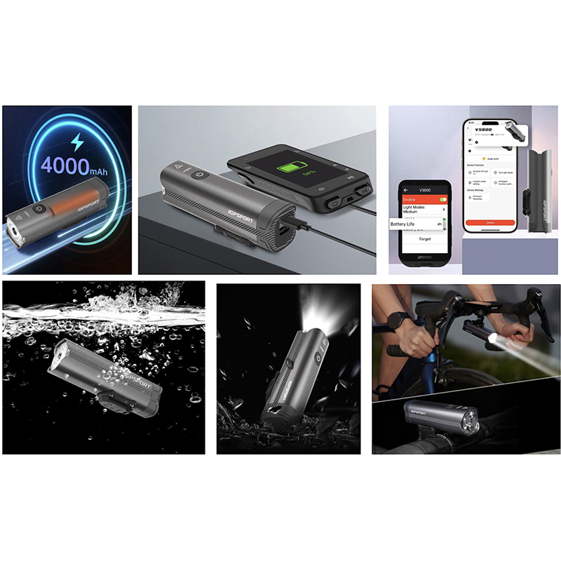 Éclairage vélo avant intelligent iGPSPORT VS800 800 lumens LED rechargeable USB - vue 6