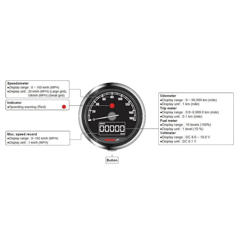 Compteur KOSO D48 TNT-05 chrome fond noir 160 km/h - vue 5