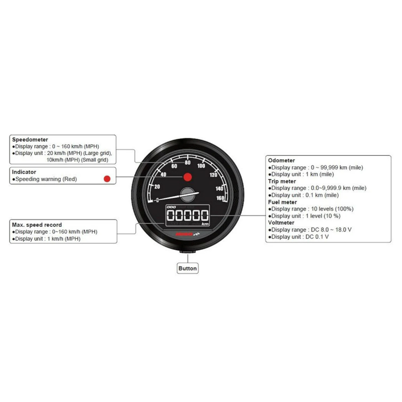 Compteur Koso D48 TNT-05 noir fond noir 160 km/h - vue 5